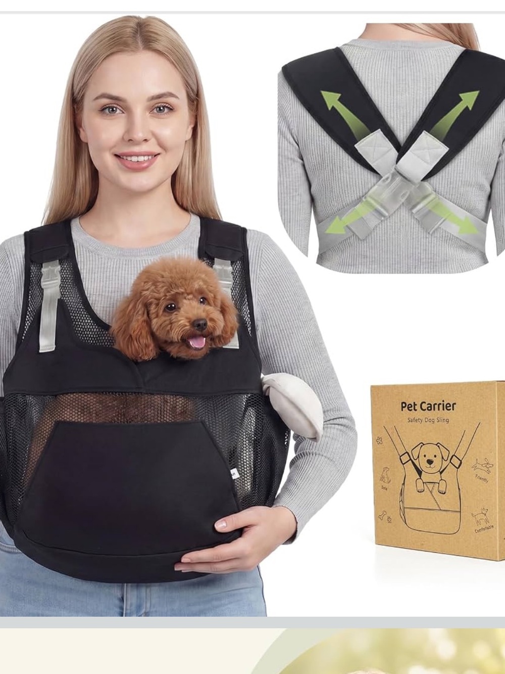Dog Sling Carrier for Small Dogs with Thicken Bottom Support 10-18 lbs